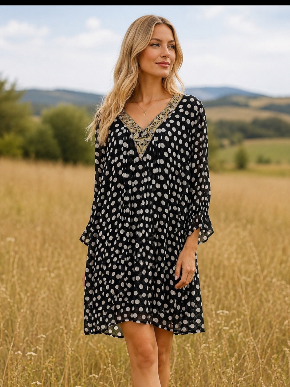 NIZA Black and White Polka Dot Dress
